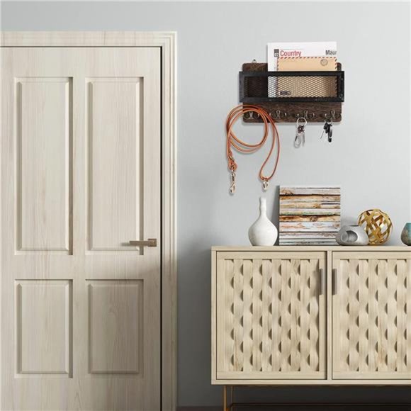 Mail and Key Holder for Wall Decorative, Wooden Wall Key Rack Organizer - Picture 5 of 7